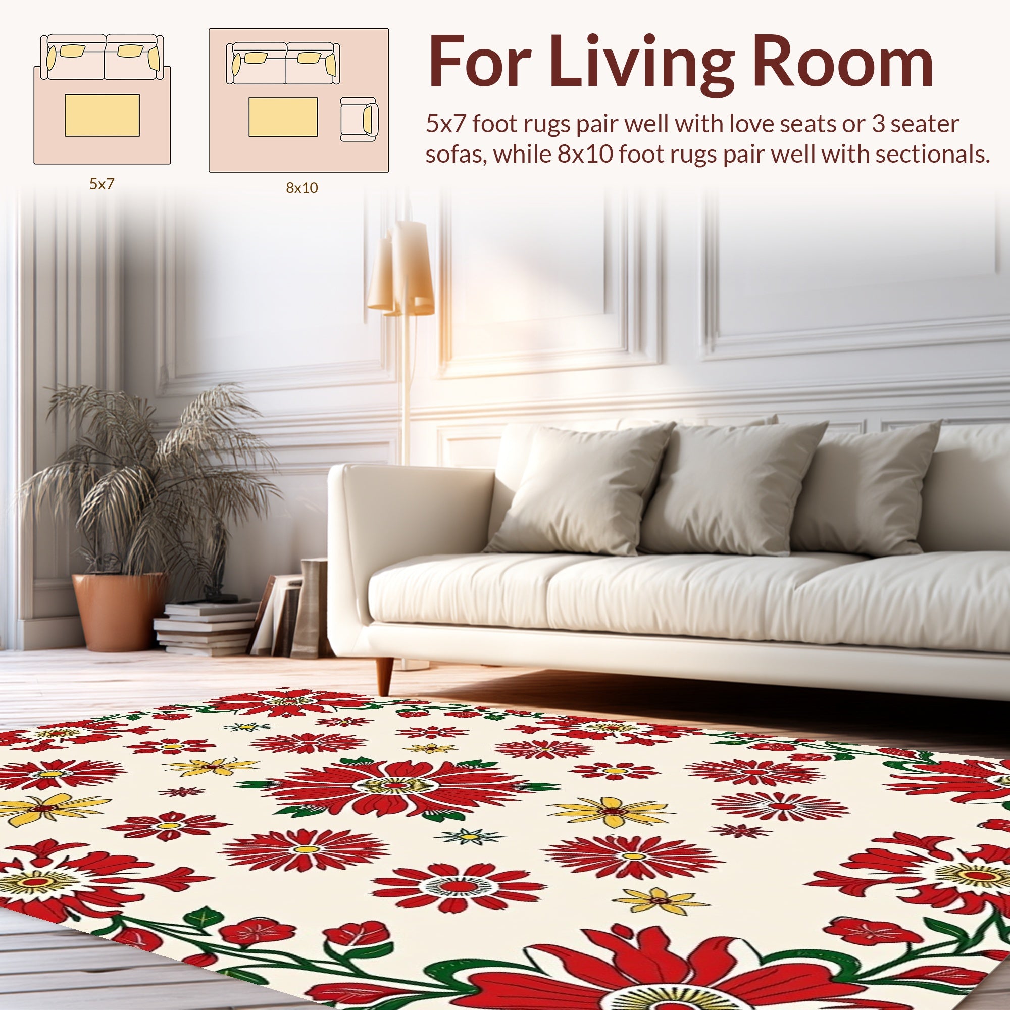 Bold Red Floral Patterned Textile Rug