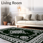 Dark Green White Filigree Medallion Rug