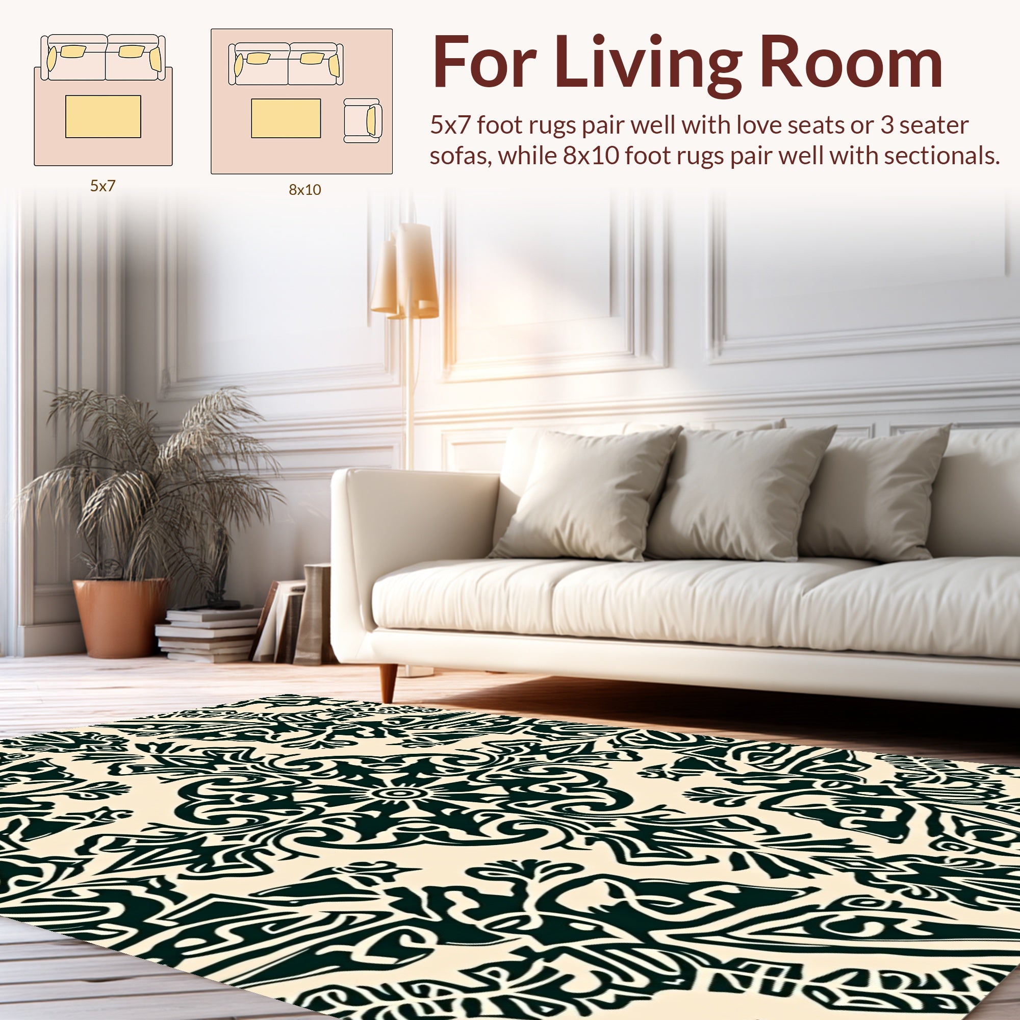Intricate Ornamental Black Cream Pattern Rug