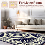 Classic Floral Medallion Ivory Navy Rug