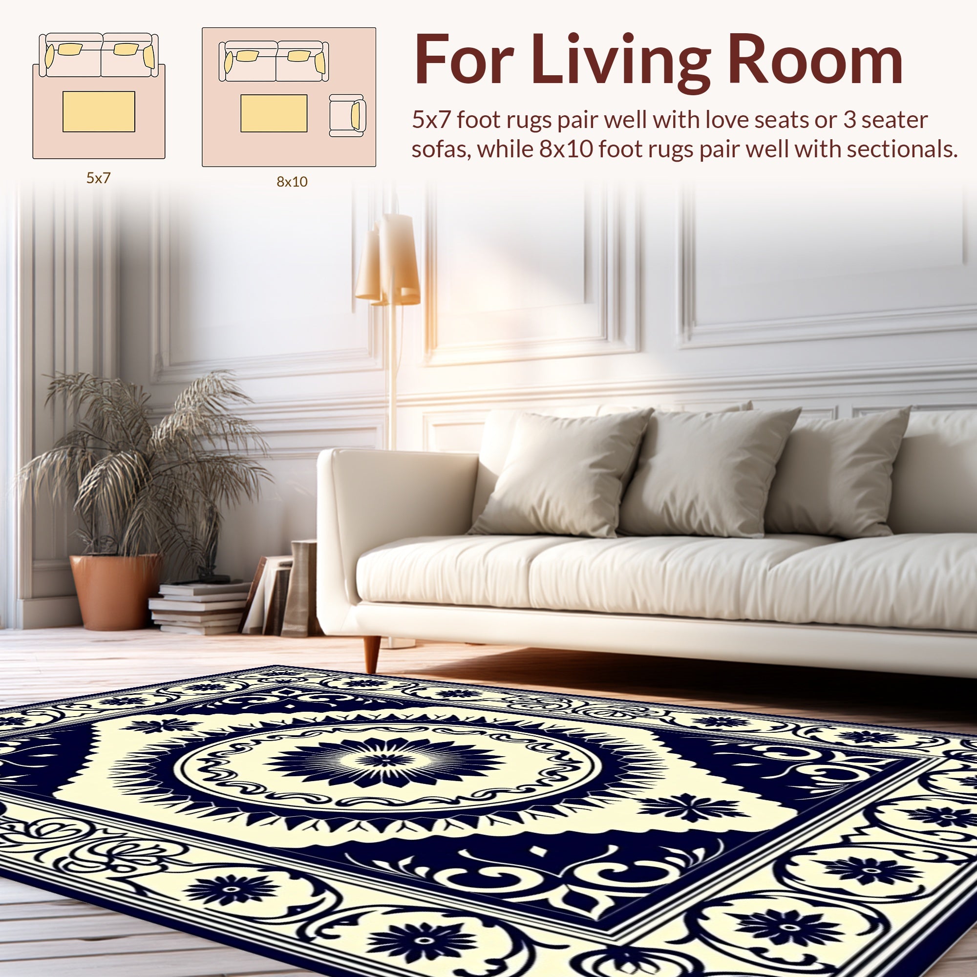 Classic Floral Medallion Ivory Navy Rug