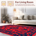 Bold Red Navy Floral Folk Rug