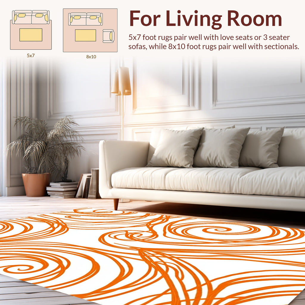 Whirling Orange Swirl Pattern Rug
