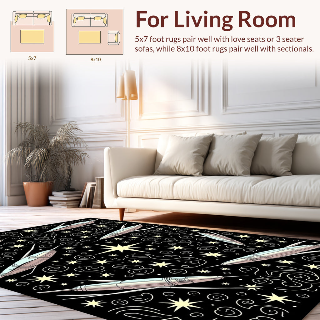 Space Ships and Stars Pattern Rug