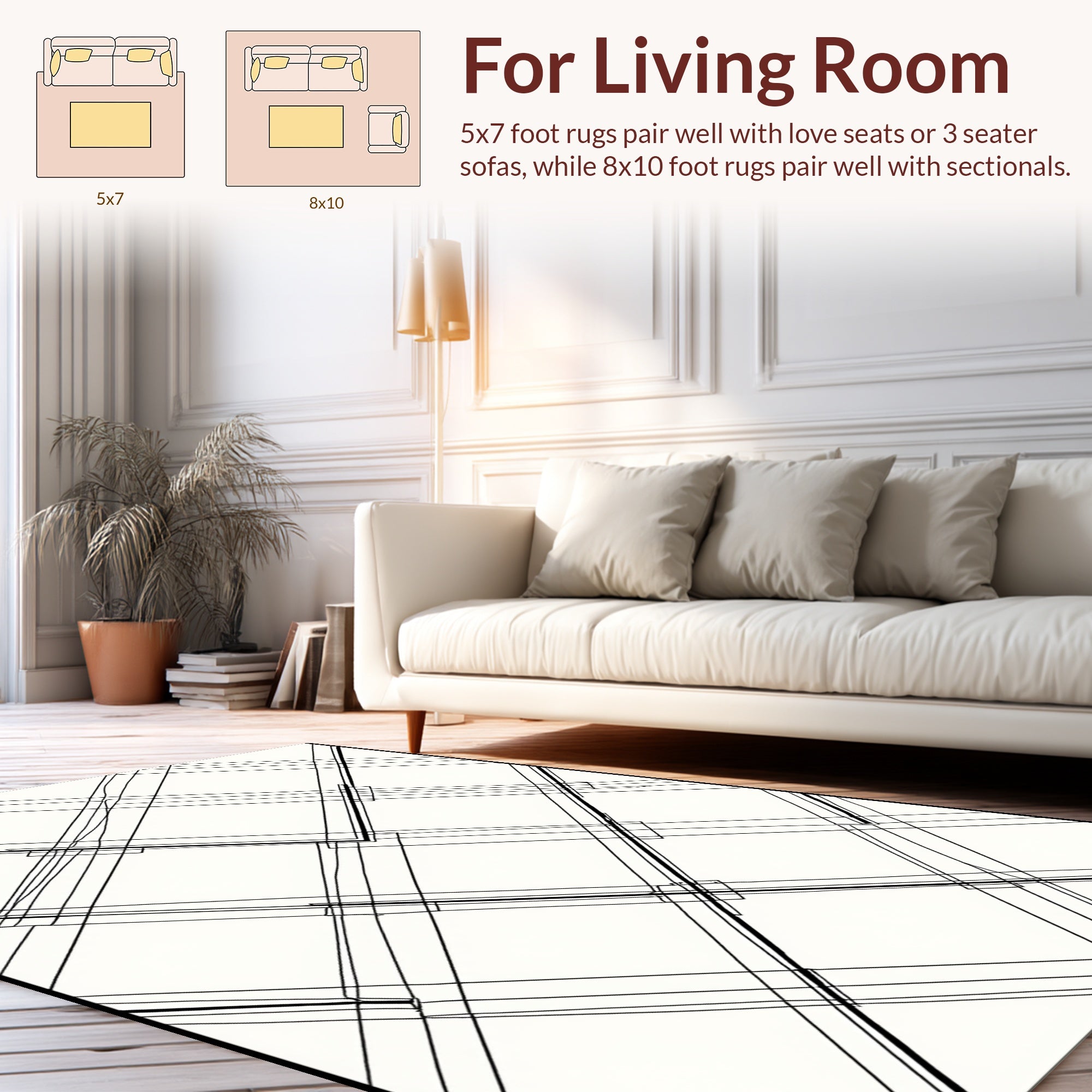 Diagrammatic Black White Intersecting Lines Rug