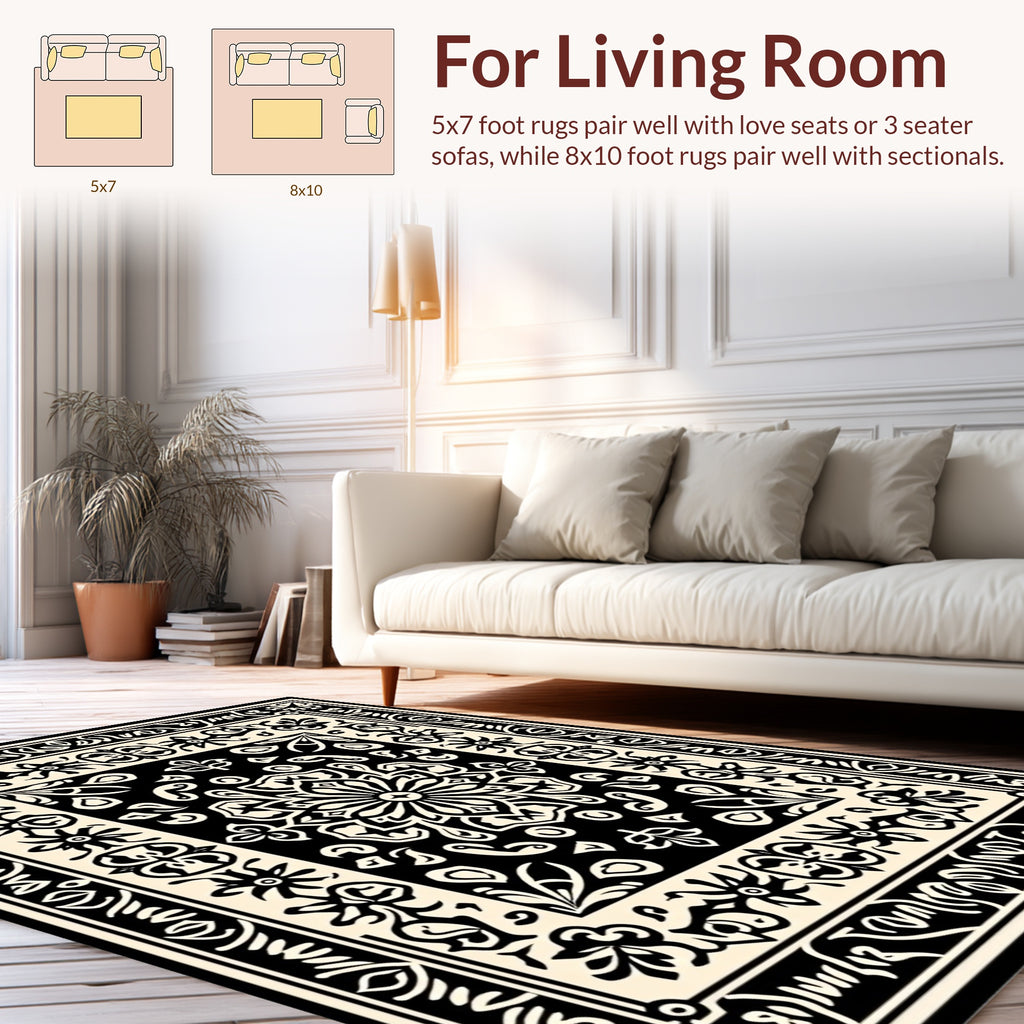 Bold Black Floral Medallion Rug