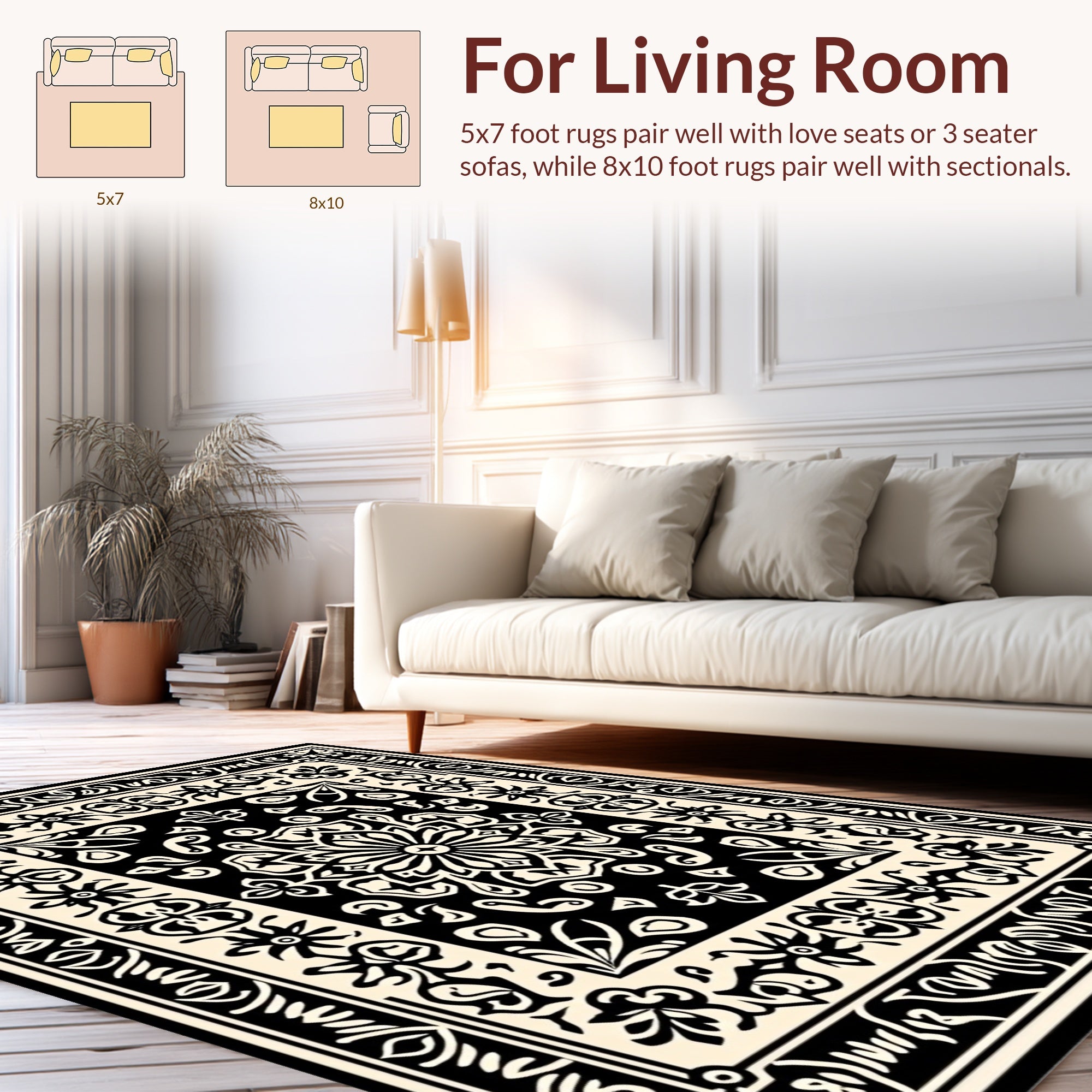 Bold Black Floral Medallion Rug