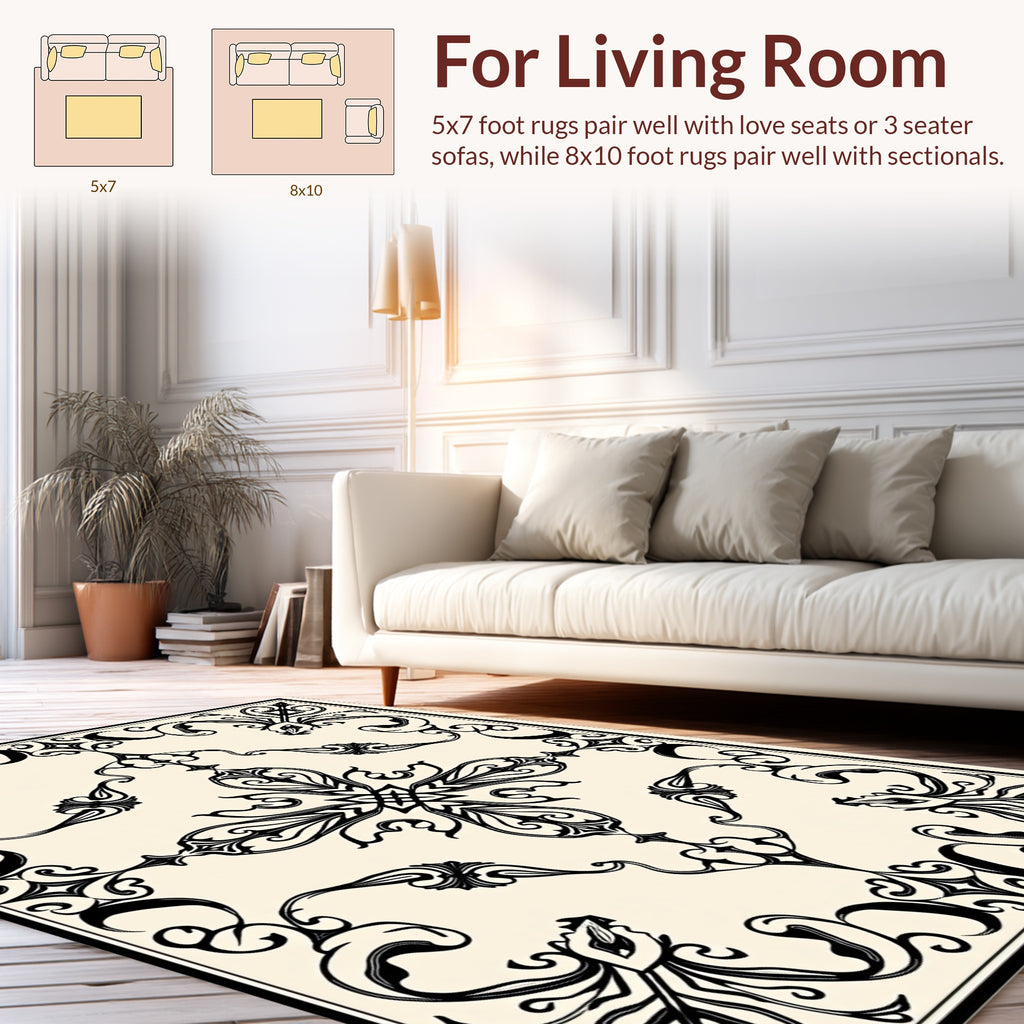 Art Nouveau Black Floral Motif Rug