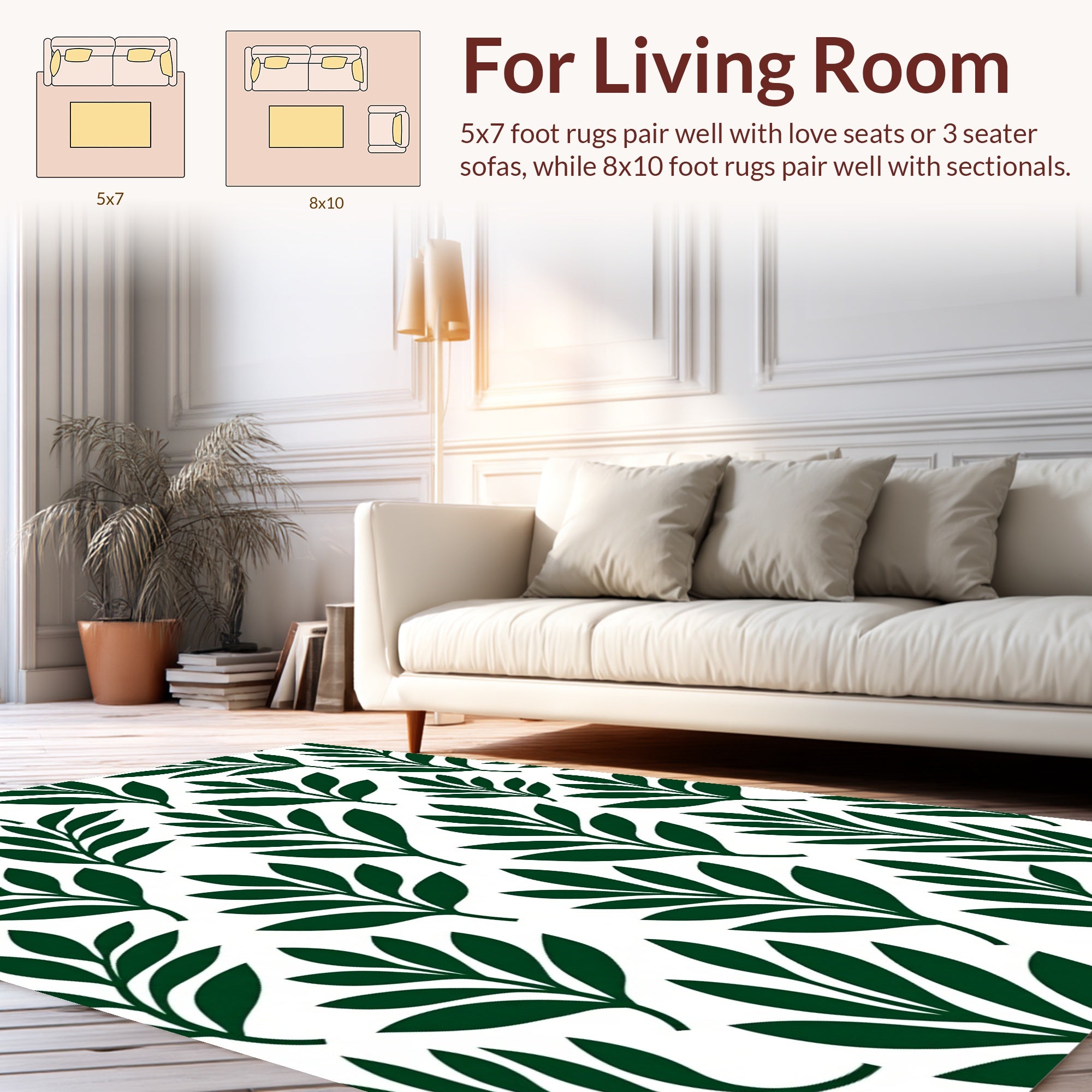 Dark Green Leaf Pattern Rug