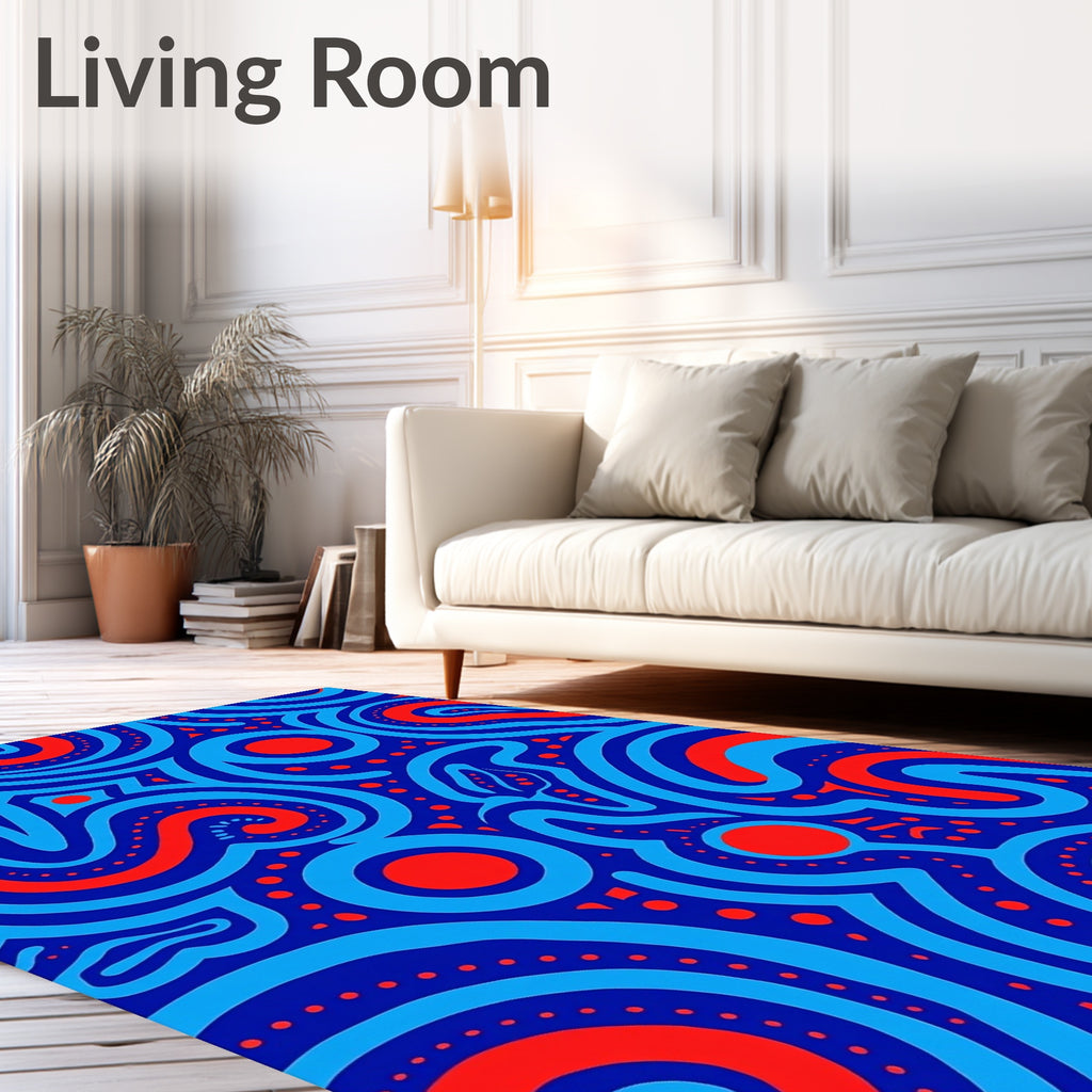 Abstract Blue Red Spiral Pattern Rug