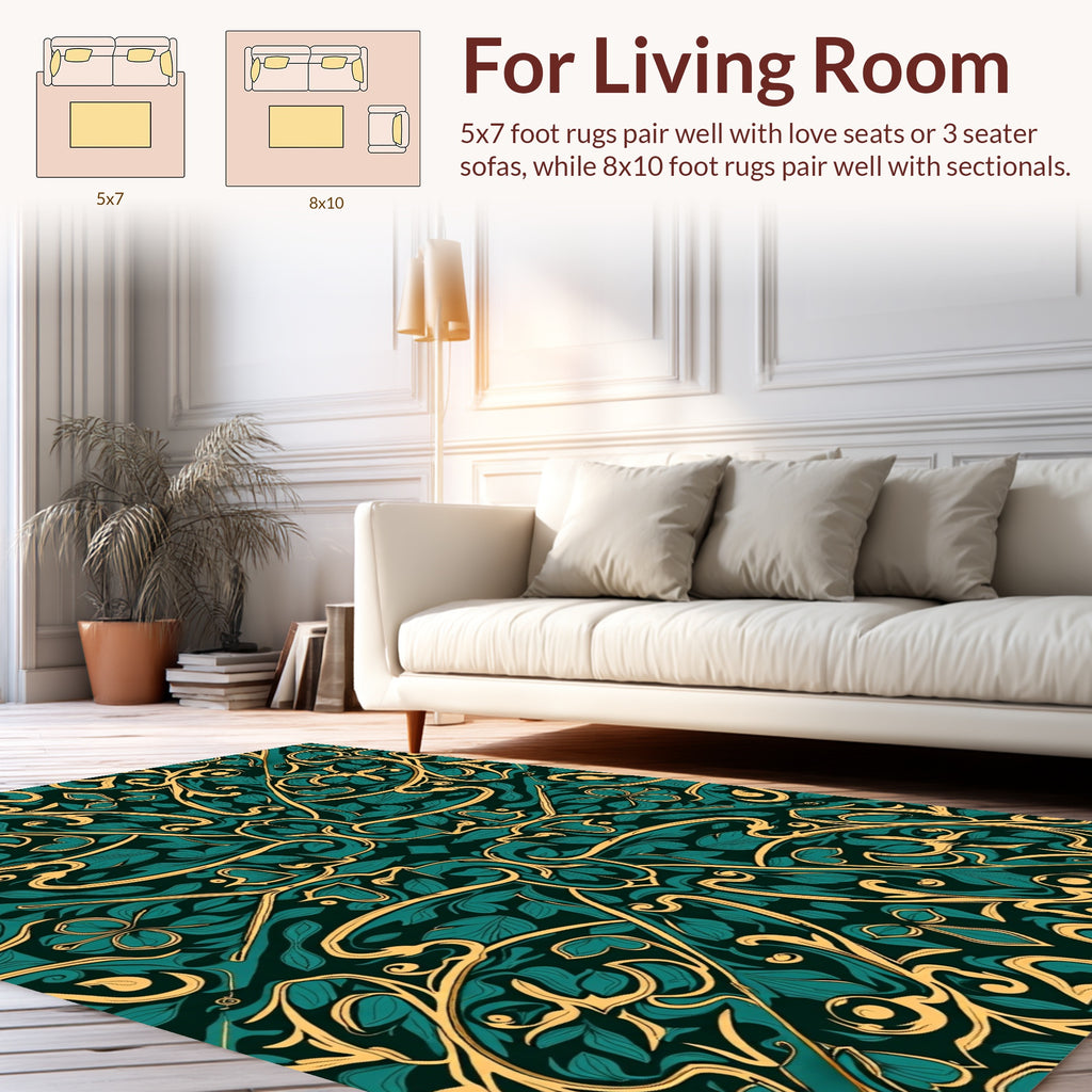 Art Nouveau Green Gold Floral Rug