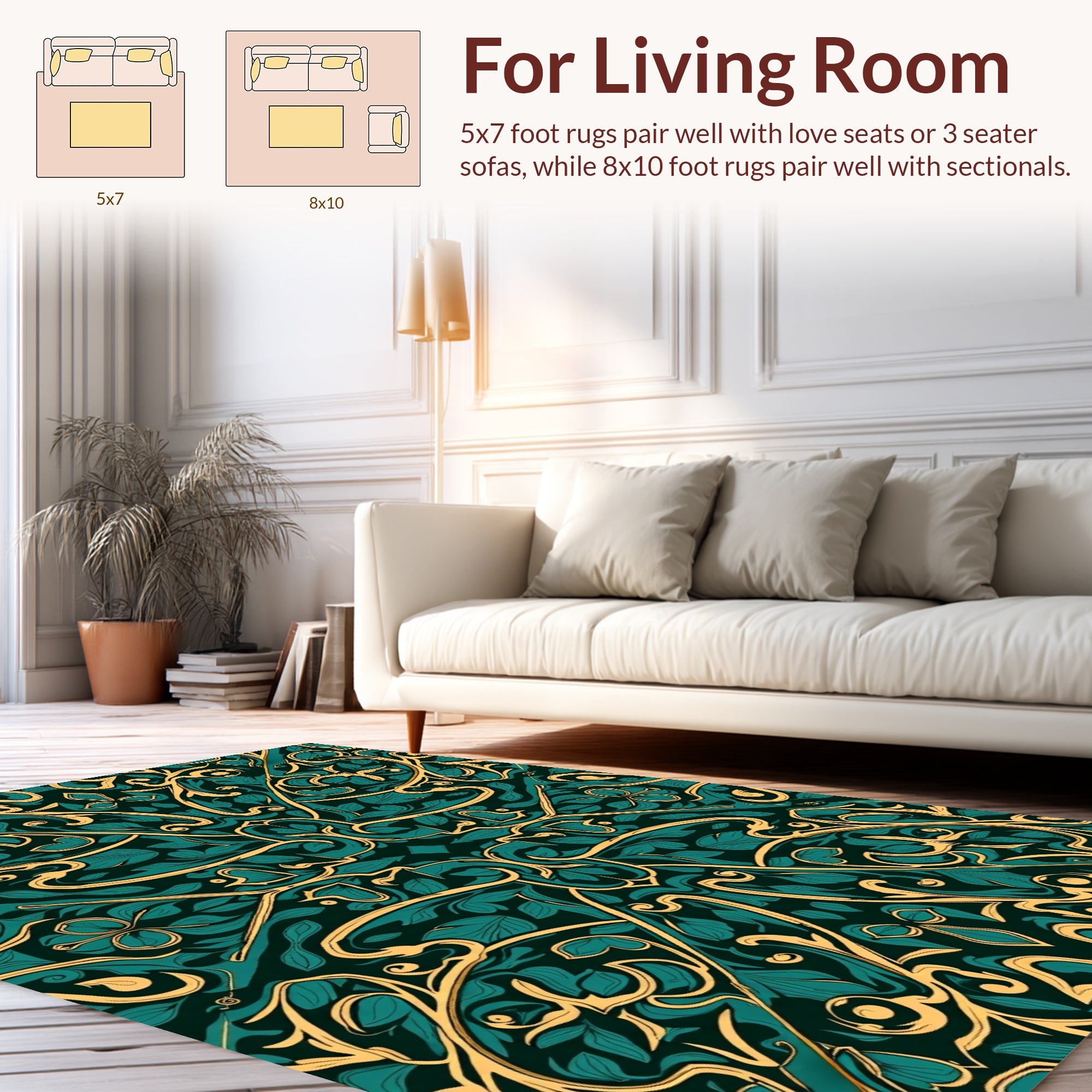 Art Nouveau Green Gold Floral Rug