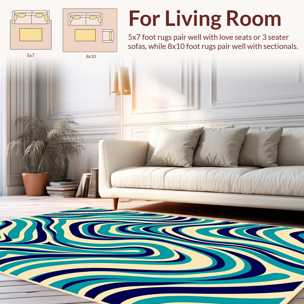 Swirling Aqua Navy Abstract Design Rug