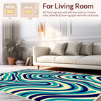 Swirling Aqua Navy Abstract Design Rug