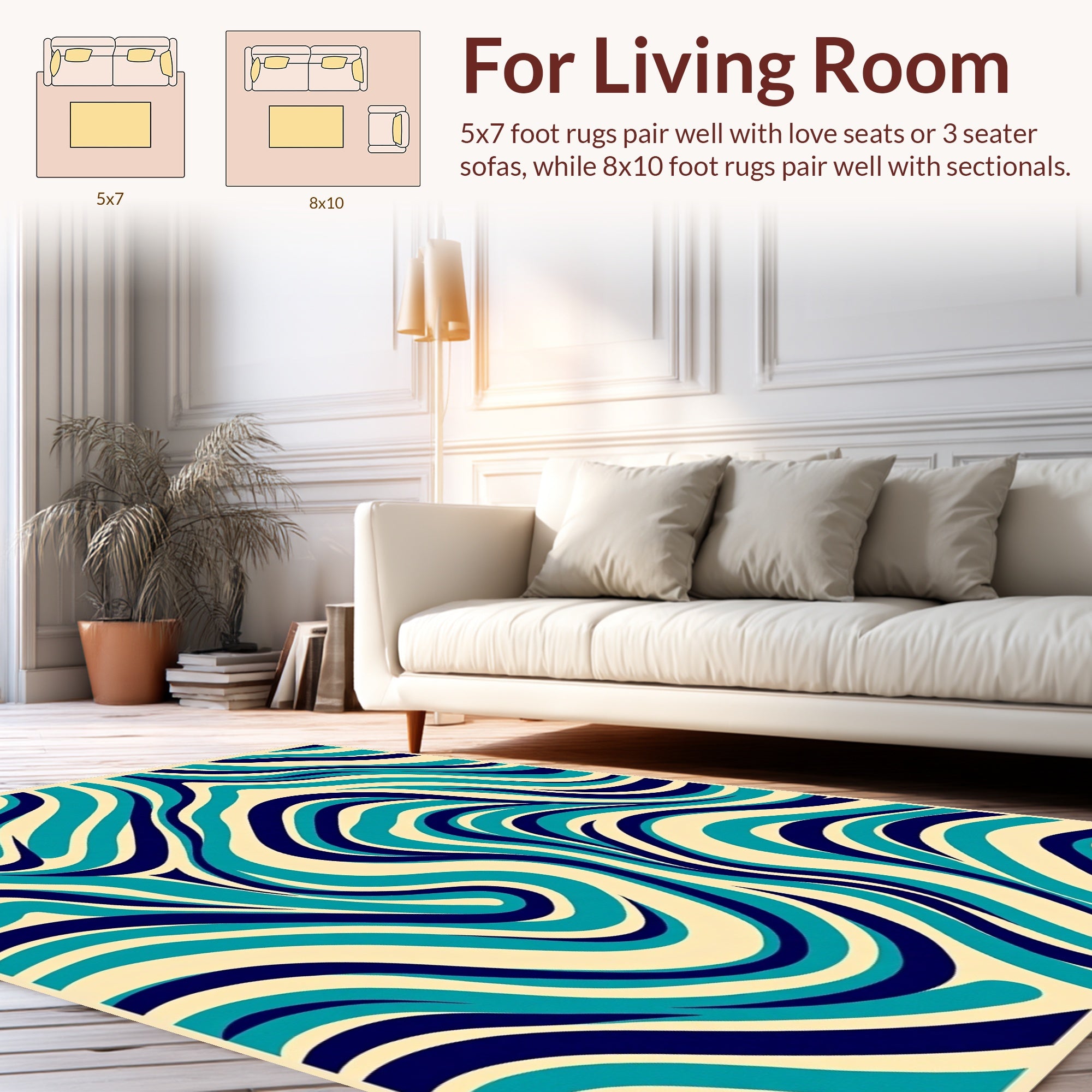 Swirling Aqua Navy Abstract Design Rug