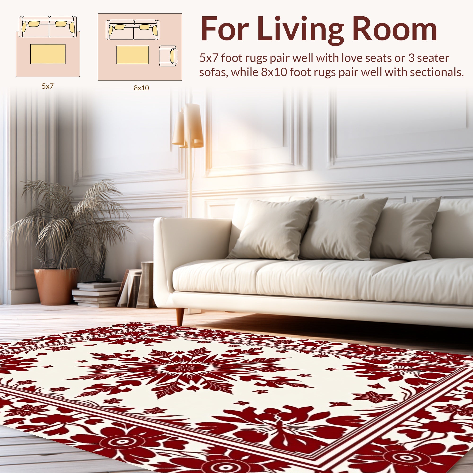 Deep Red Floral Border Medallion Design Rug