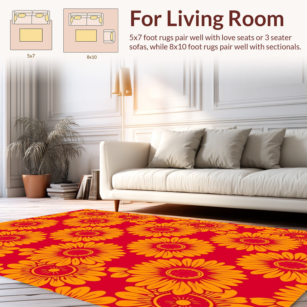 Bold Orange Sunflowers On Red Rug
