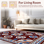 Ornate Red Blue Floral Mandala Rug