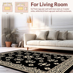 Black and Cream Floral Medallion Border Rug