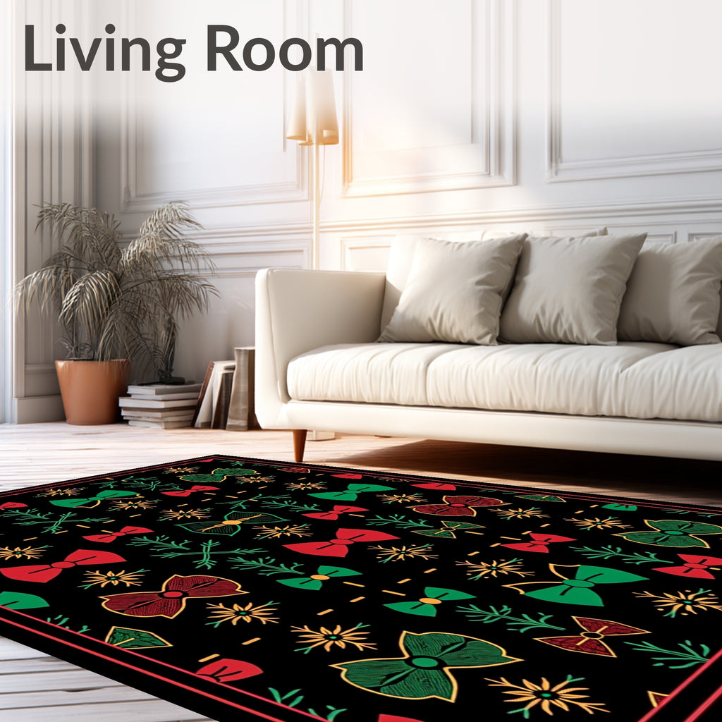 Holiday Bows and Snowflakes Red Green Rug