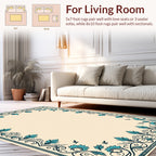 Elegant Teal Floral Scrollwork Design Rug