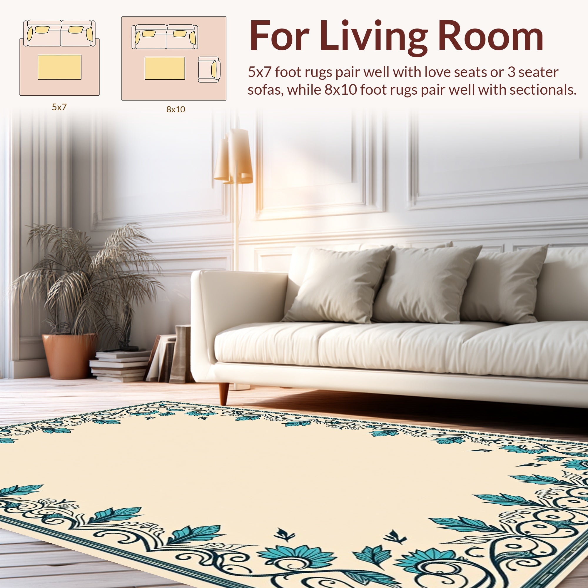 Elegant Teal Floral Scrollwork Design Rug
