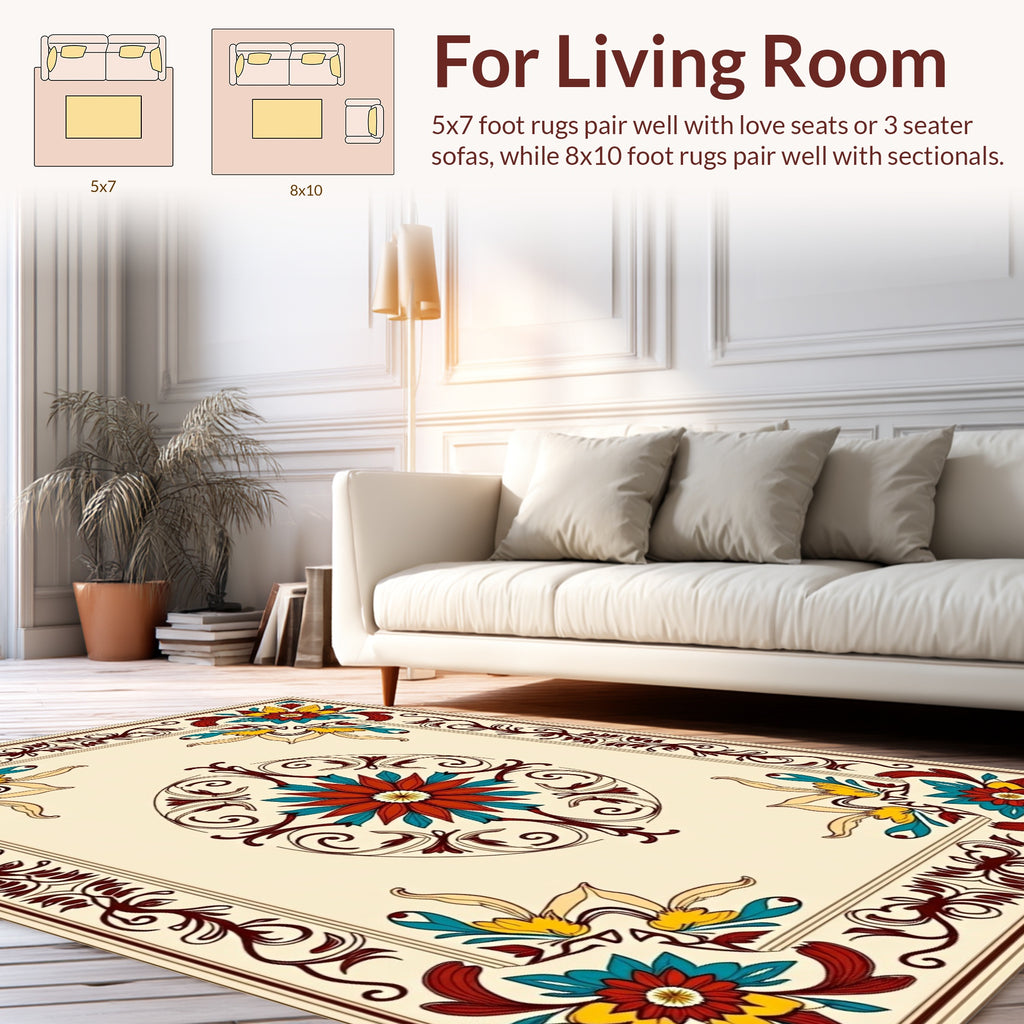 Ornate Floral Scrollwork Design Rug