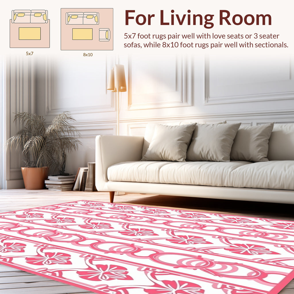 Pink Vertical Floral Oval Pattern Rug