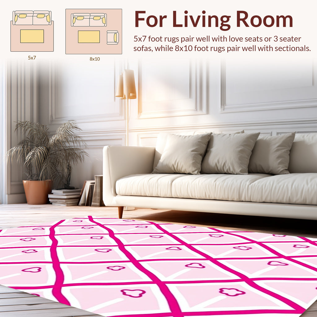 Pink Diamond Pattern with Cloud Shapes Rug