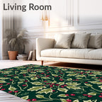 Dark Green Holly Berry Garland Rug