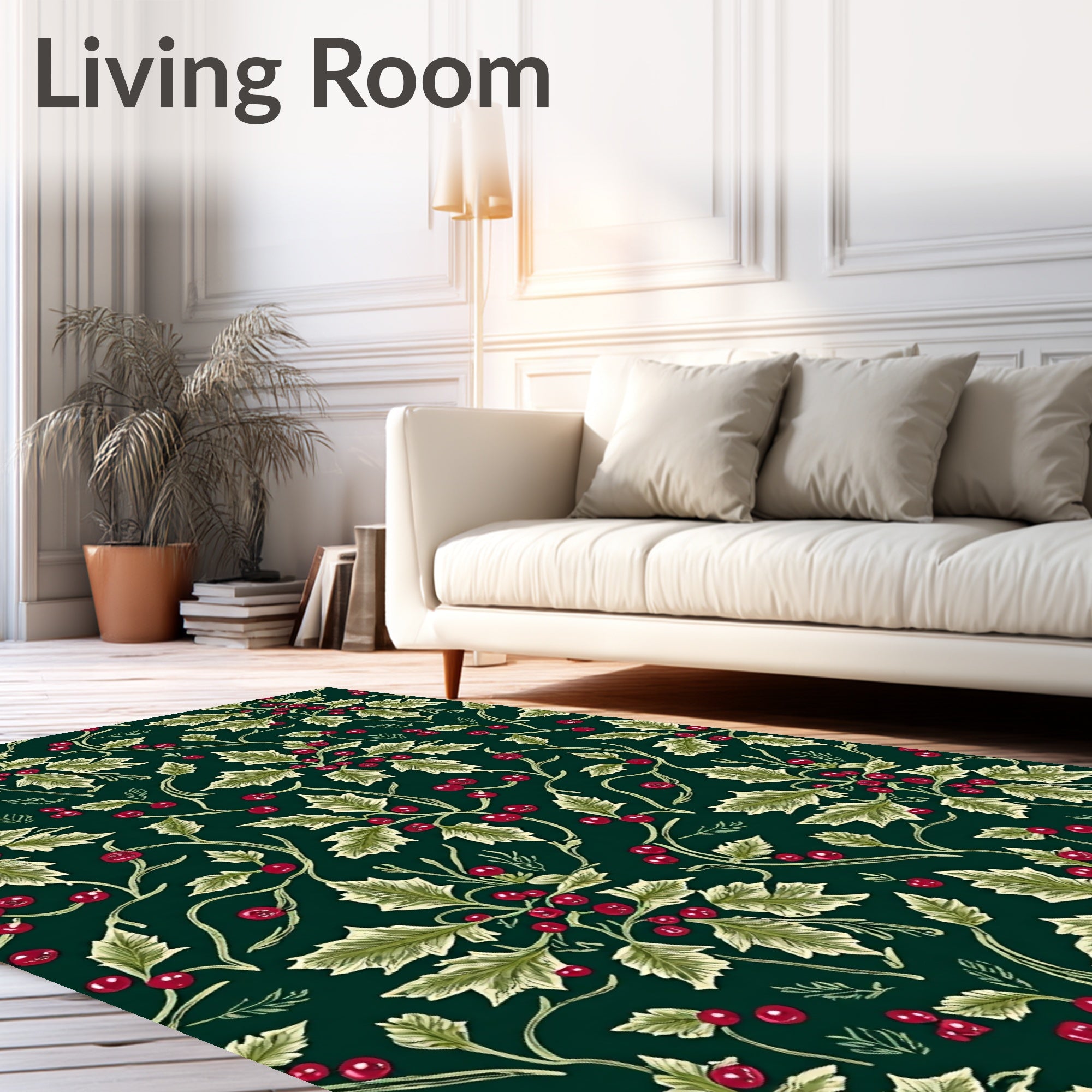 Dark Green Holly Berry Garland Rug