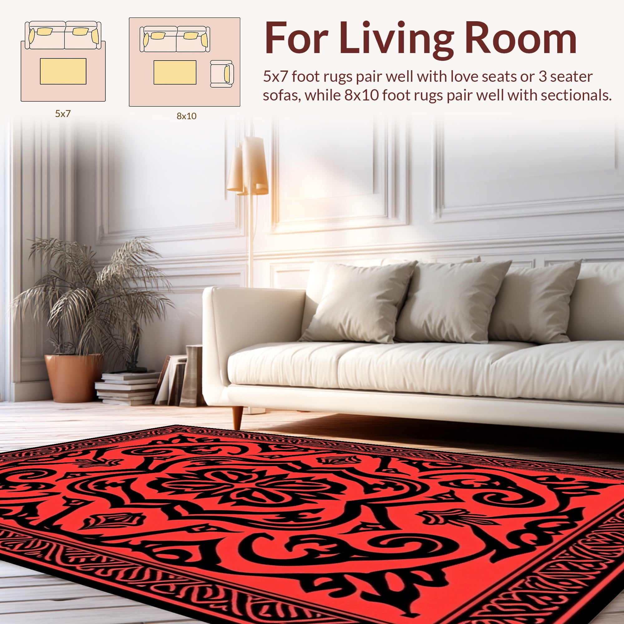 Intricate Red And Black Floral Pattern Rug