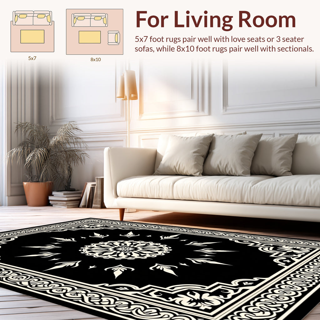 Intricate Black and White Mandala Rug