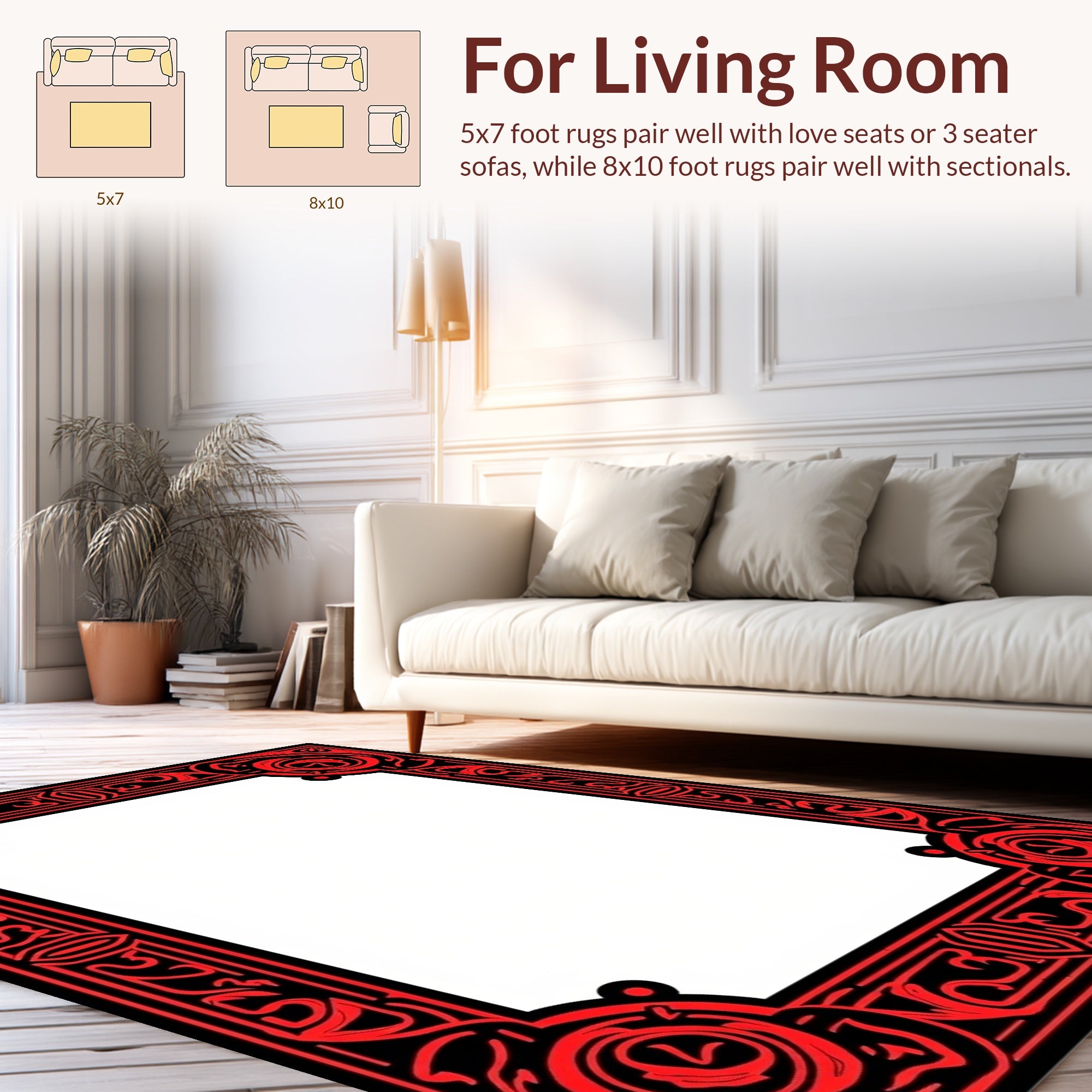 Bold Red Black Ornate Pattern Rug