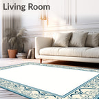 Intricate Teal Floral Scroll Border Rug