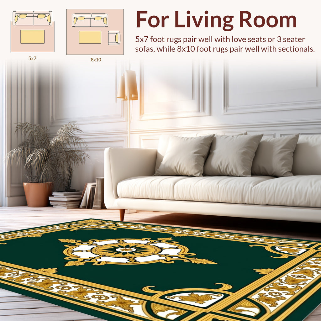 Ornate Golden Green Mandala Rug