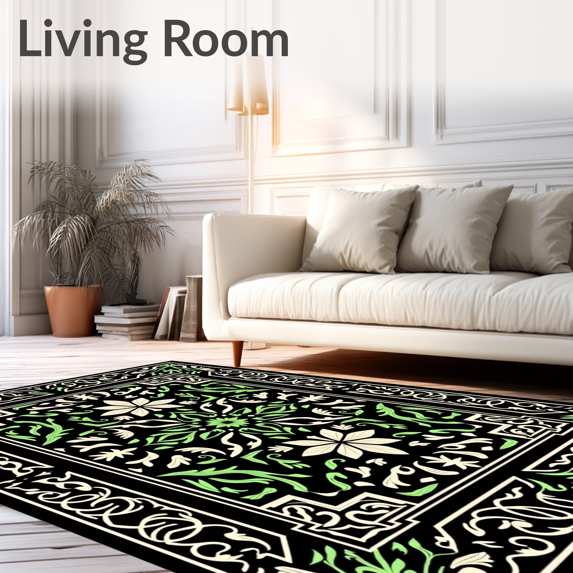 Black Botanical Floral Vine Rug