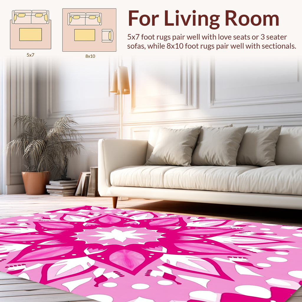 Vibrant Pink Floral Mandala Pattern Rug