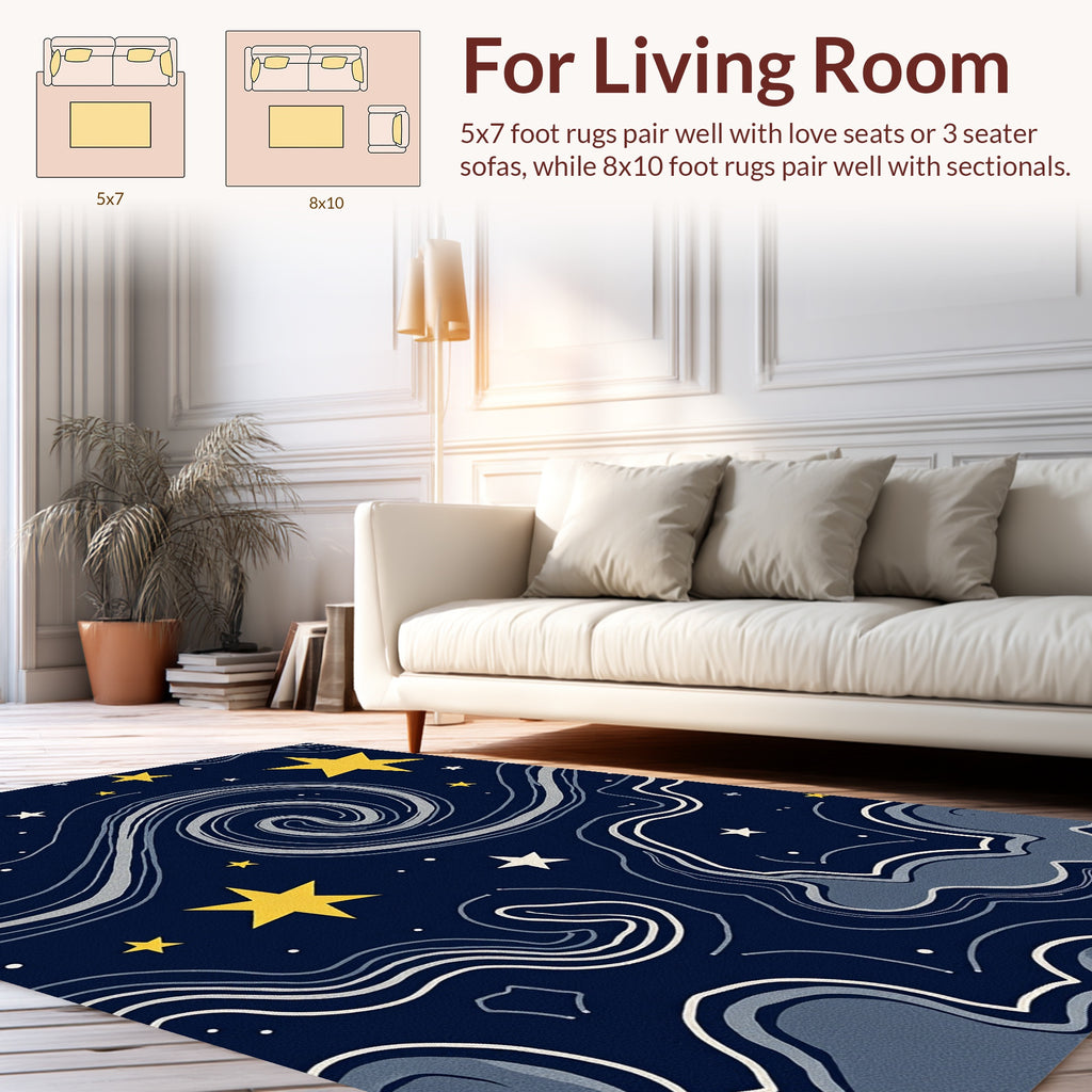 Celestial Swirl Starry Night Pattern Rug