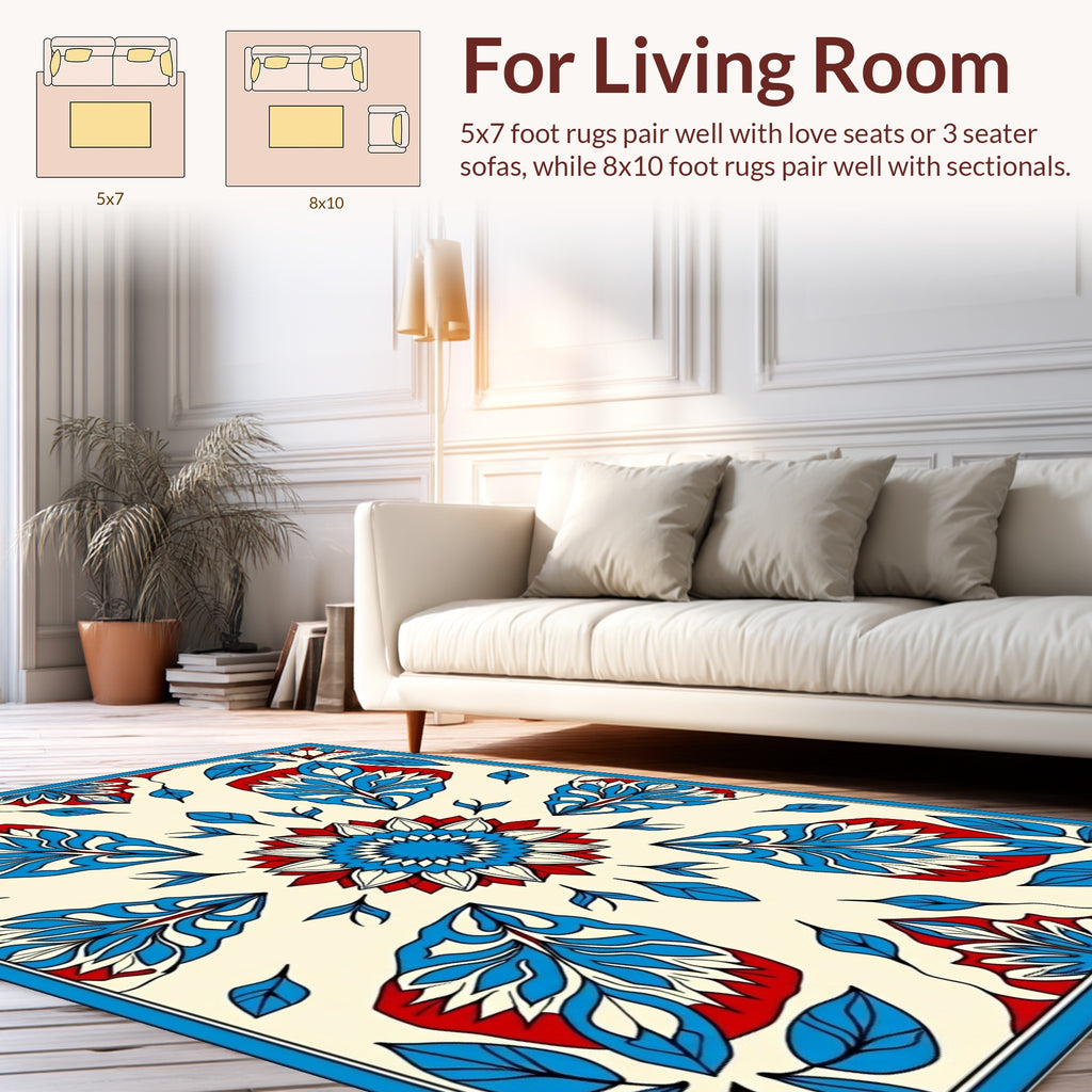 Floral Abstract Red Blue Cream Rug