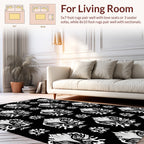 Ornate Black White Floral Pattern Rug