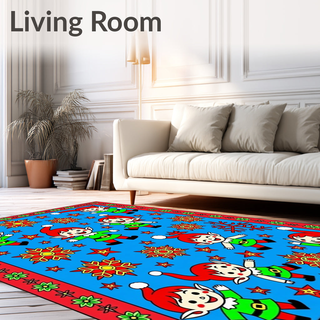 Festive Elves Red and Green Snowflakes Rug