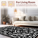 Classic Black White Flourish Pattern Rug