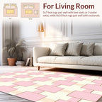 Soft Pink Cream Interlocking Squares Design Rug