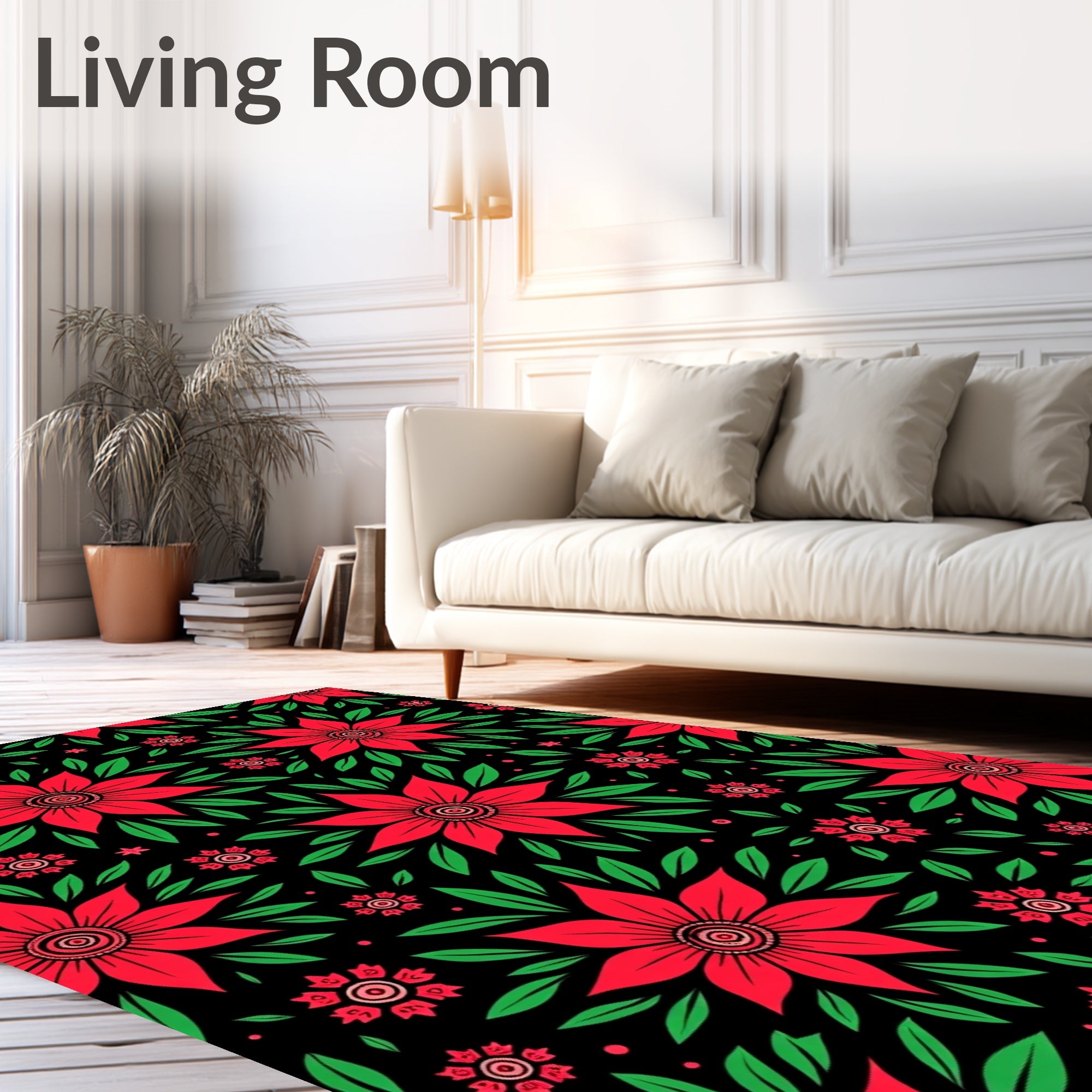 Red Scarlet Floral Arrangement Rug