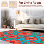 Bold Red Floral Vines on Aqua Rug