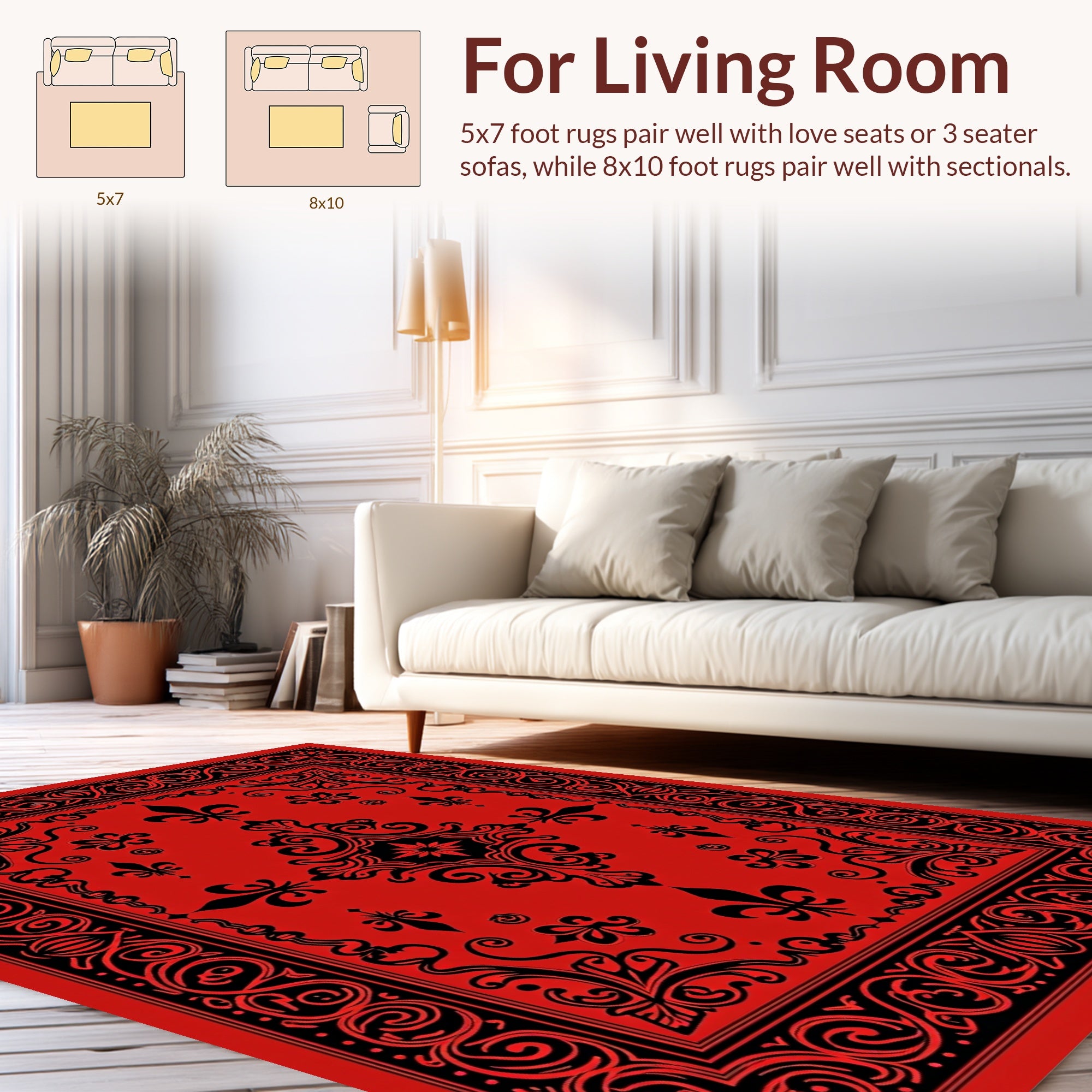 Crimson Regal Flourish Pattern Rug