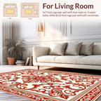 Red Floral Scrollwork Damask Pattern Rug