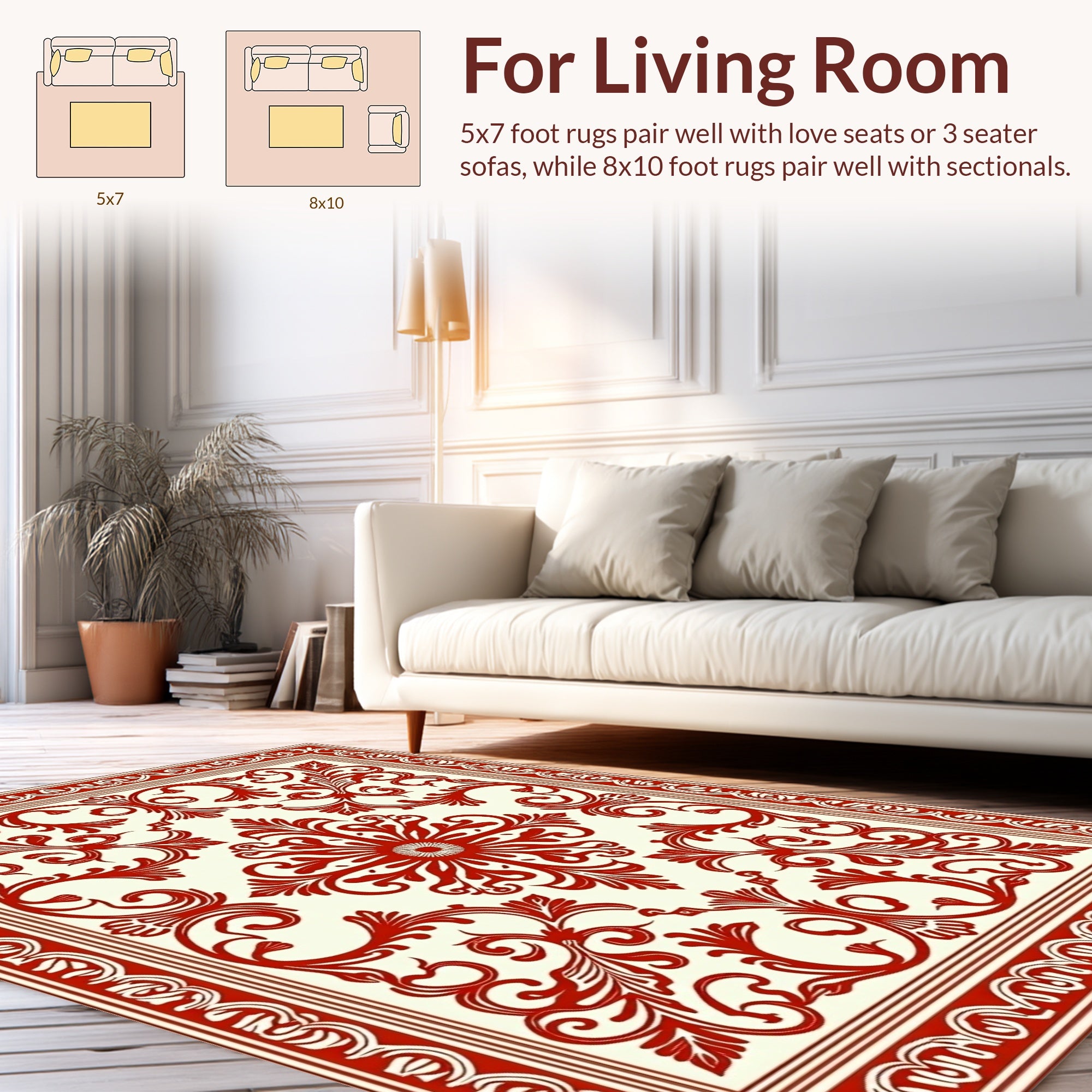 Red Floral Scrollwork Damask Pattern Rug