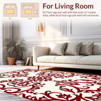 Rich Red Leaf Scroll Pattern Rug